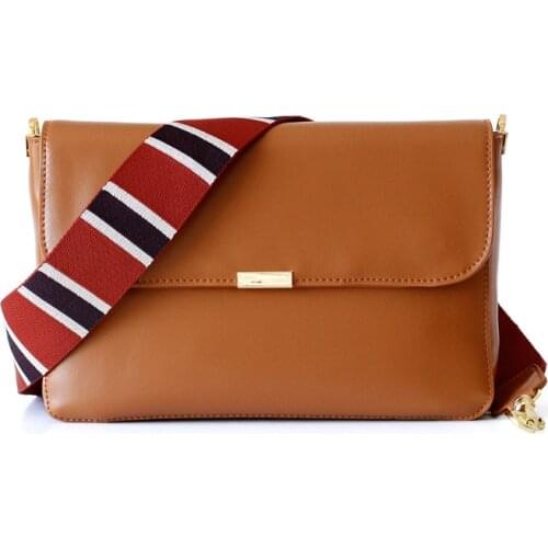 Split leather wide strap women crossbody bags simple cover shoulder bags