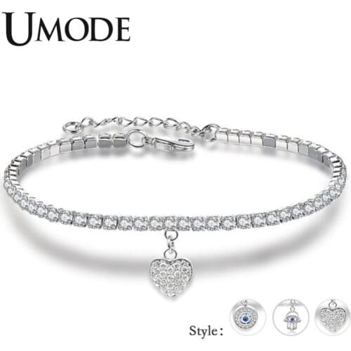 UMODE Hand Evil Eye Bracelet for Women Heart Love Bracelets Round Cubic Zirconia Femme Jewelry Accessories Gift UB0164