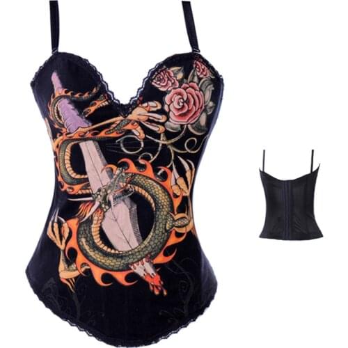 Print Adjustable Shoulder Strap Corset Women Body Shaper Bustier Corset Lingerie Steampunk Sexy Corset Top Overbust Waist Corset
