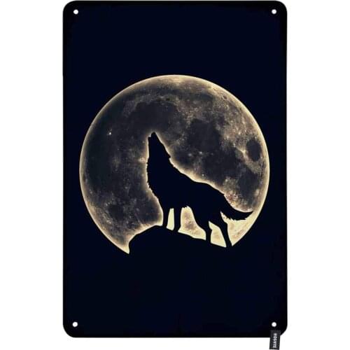 Wolf Howled Tin Sign Full Moon with Rocks and Moonlight at Night Tin Signs for Wall Art Decor for Home Bars Clubs Cafes