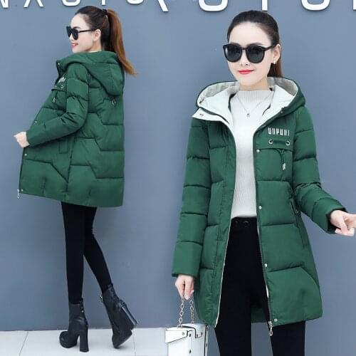 2020 Winter Hooded Warm Coat Women Plus size Letter Cotton padded Jacket Casual Female Long Parka Womens Wadded Outwear Feminina