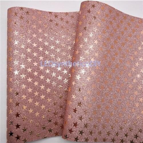 1PC 21X29CM Rose Gold Stars Glitter Fabric, Glitter Leather Sheets, Vinyl For Making Bows Accessories LEOsyntheticoDIY T220A