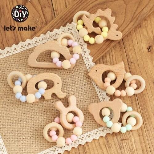 LetS Make 2pc/Set Beech Wooden Teether Wood Ring Short Play Gym Accessories Baby Toys Crib Mobile Prom Baby Teether Toy