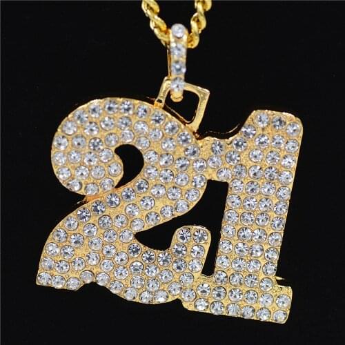 2021 Hip Hop Jewelry Hip Hop Full Number 21 Necklace Gold Silver European And American PopularHipHop Necklace Locket Necklace