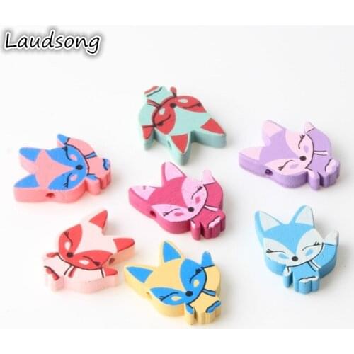 50Pcs 18x23mm Diy Mixed Color Fox Wood Beads For Jewelry Making Lead-free Wooden Beads Findings