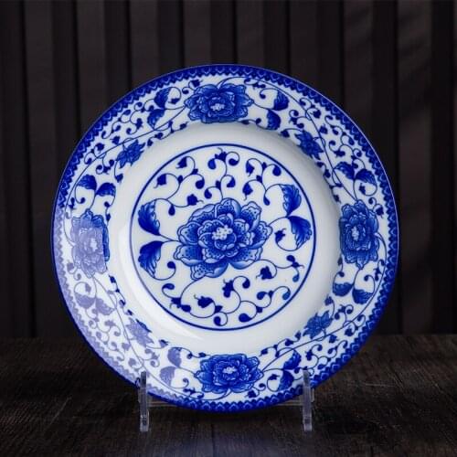 8 inch Vintage Blue and White Porcelain Ceramic Food Plate Household Round Dinner Plates Tableware Fruit Salad Tray Tableware