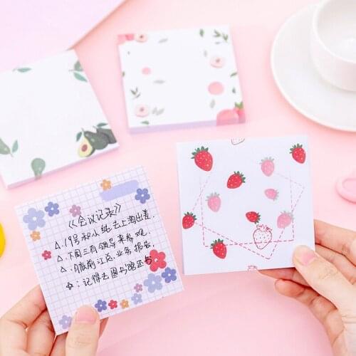 80sheets Korean Ins Flower Avocado Fruit Memo Pad Girl Sticky Notes Students Message Post Notepads Stationery Kawaii Decor