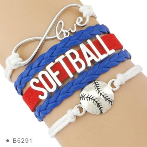 Infinity Love Softball Charm Wrap Sports Gift for Softball Player Fans White Black Red Bracelets for Women