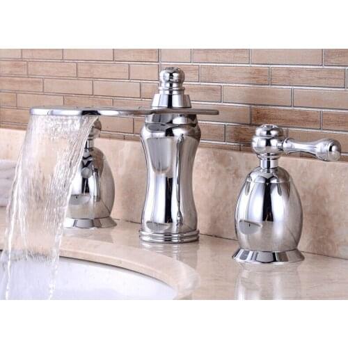 FREE SHIP Deck mounted Bathroom 3 pcs 8 " widespread Lavatory Sink faucet Chrome clour Crystal faucet New