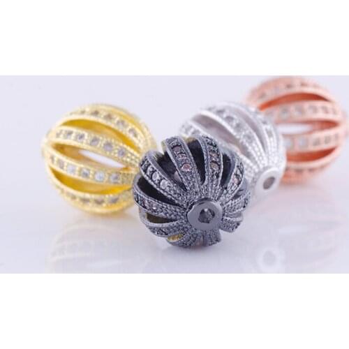 Fours Colors 10mm Spacer Beads DIY Micro Pave CZ Hollow Watermelon Ball Beads For Bracelets Making Jewelry Accessories