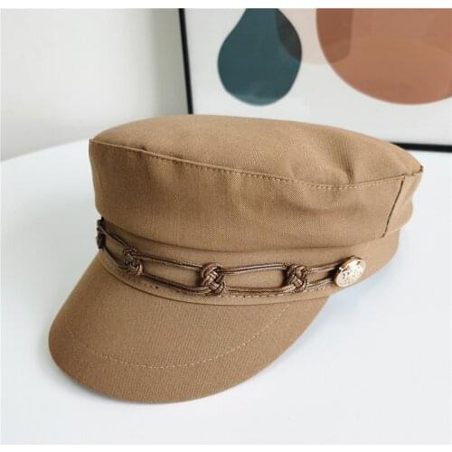 Fibonacci Black Hats For Women Spring Cotton Military Hat British Retro Flat Top Navy Cap Casual Ladies Internet Celebrity Beret