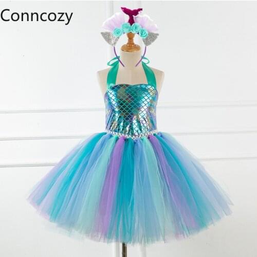 Children Sequined Mermaid Dress with Head Girls Petti Tutu Dresses for Weddings Girl Cospaly Sparkle Dress Fish Scale Dress Girl
