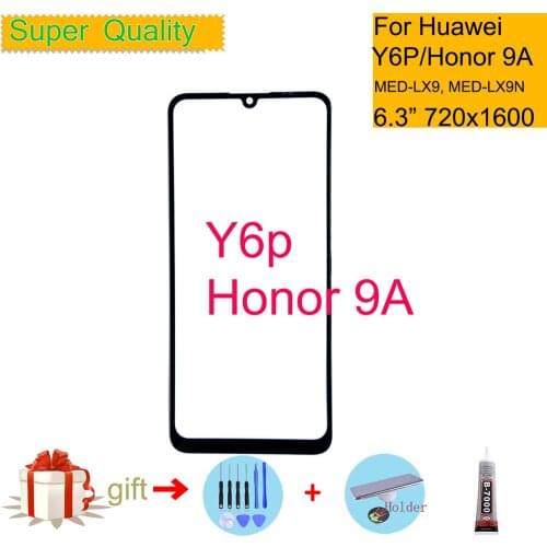 For Huawei Y6P 2020 Touch Screen Touch Panel Front Outer Glass For Honor 9A LCD Glass Lens Replacement Y6P MED-LX9 MED-LX9N