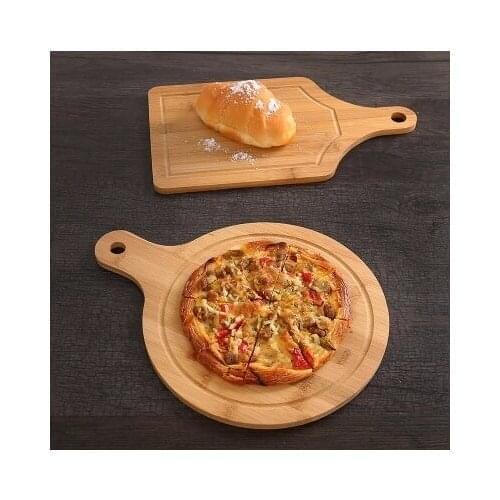 Household unpainted round pizza plate cut bread dessert steak chopping board Japanese plate Western dish pizza tray bamboo