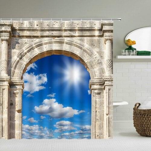 European Arch Door Shower Curtains Bathroom Curtain Printed Waterproof Polyester Fabric Bath Screen Curtain for Home Decor With