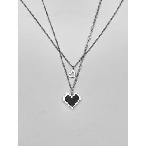 European and American flame love pendant necklace male fashion Mosaic love pendant stainless steel necklace female holiday gift