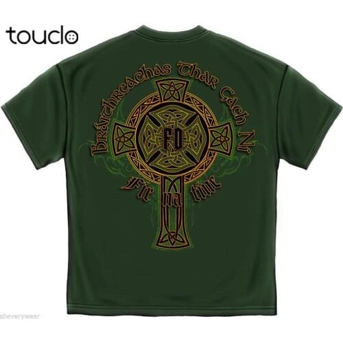 Irish Firefighter Gold Cross Ireland Celtic Firemen Shamrock Fashion Brand Fitness Irish pattern is printed on the back Shirts
