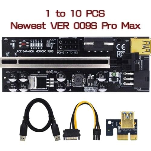 1/5/10Pcs VER009C-PLUS PCIe Riser Card with Sequential LED Lights USB 3.0 PCI-E Express 1X to 16X Extender Adapter for GPU
