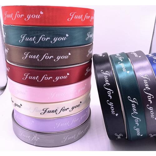 5yards 25mm Printed "just for you" Polyester Ribbons for Wedding Christmas Party Decorations DIY Bow Craft Ribbons