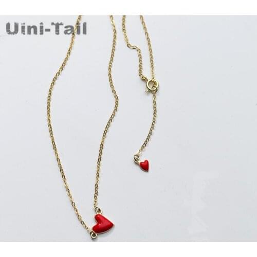 Uini-Tail hot new 925 sterling silver red Heart-shaped necklace Korean fashion tide flow high quality jewelry small fresh GN607