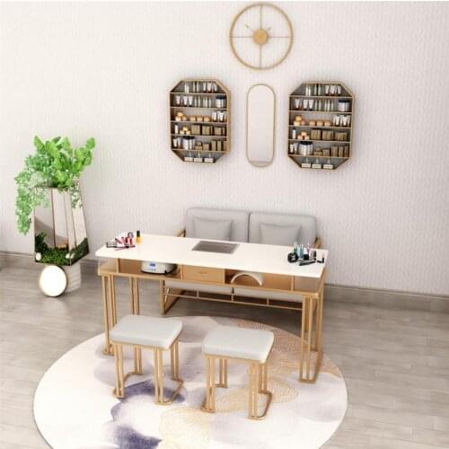 French fan vacuum cleaner manicure table and chair set marble iron manicure table