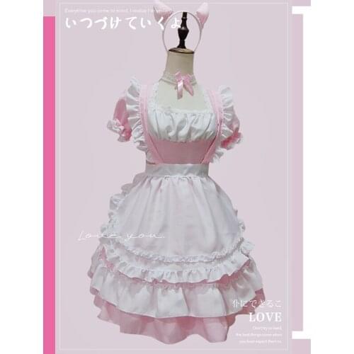 Amine Pink Cute Lolita Dress French Maid Cosplay Costume Work Uniform Girls Woman Waitress Maid Party Stage Halloween Costumes