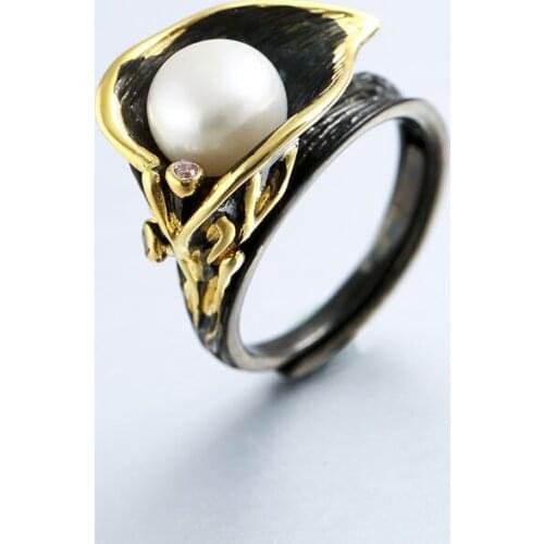 Fashion Silver Jewelry Natural Baroque Pearl Ring S925 Sterling Silver Old Vintage Thai Silver Open Ended Ring Women Wholesale