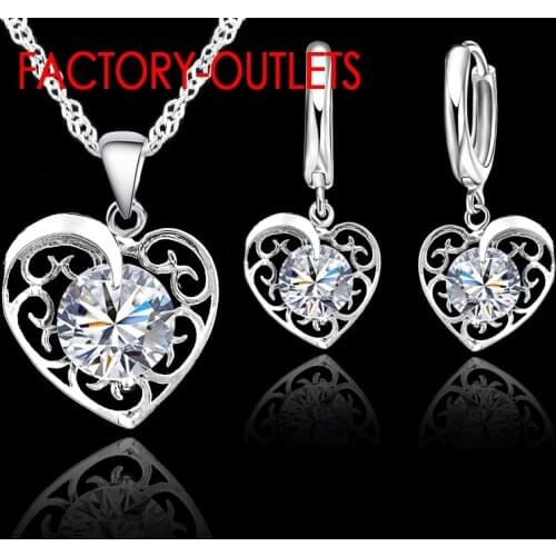 Fashion Jewelry Set 925 Sterling Silver CZ Crystal Heart Design Female Party Engagement Wholesale All Compatible