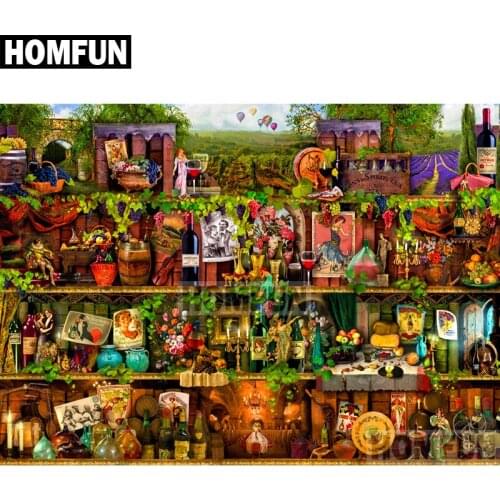 HOMFUN Full Square/Round Drill 5D DIY Diamond Painting "Red wine Scenic" Embroidery Cross Stitch 5D Home Decor Gift A01819