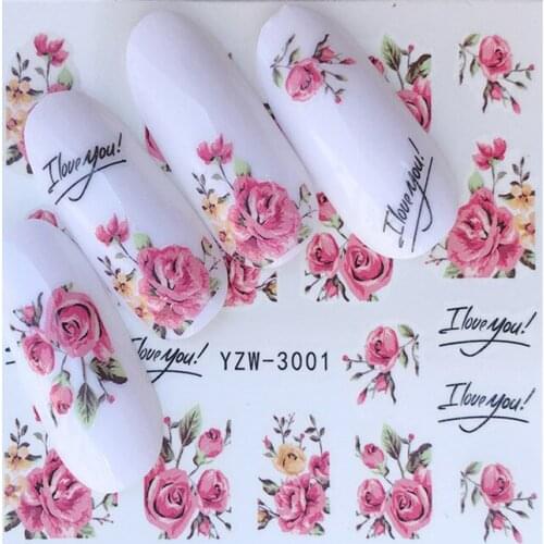 Rose Flower Love Nail stickers art decorations slider adhesive Water Transfer decals manicure lacquer accessoires polish foil