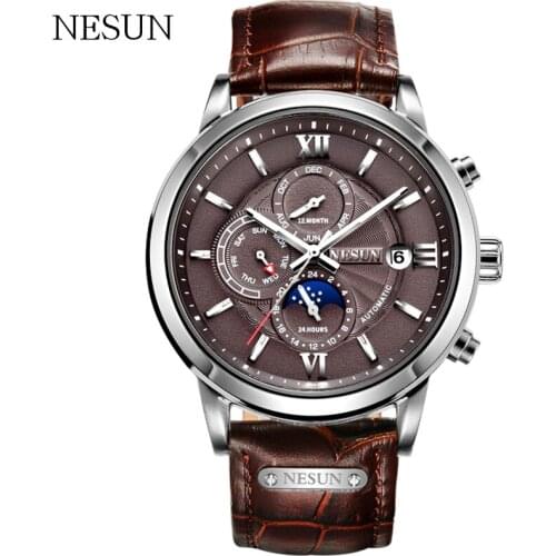 NESUN New Brand Mens Business Casual Automatic Mechanical Watch Waterproof Military Sports Large Dial Watches Relogio Masculino