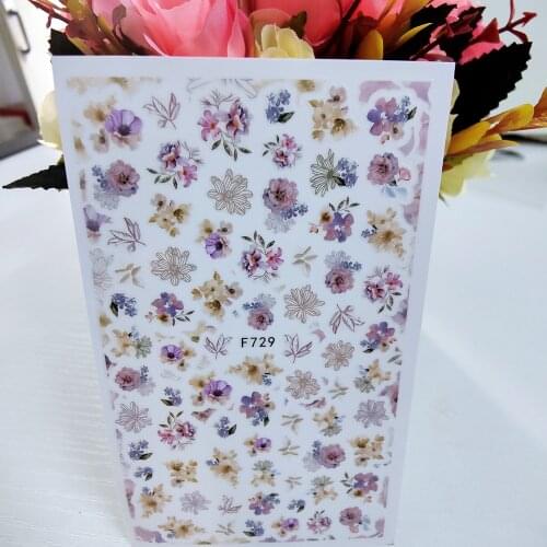 New 3D Stickers for Nails Watercolor Rose Summer Pink Flowers Nail Art Decorations Sticker Foil Decals Manicure Accessories