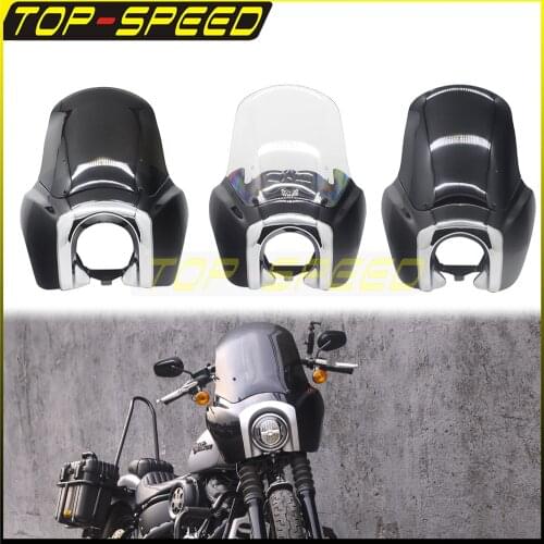 Cafe Racer Custom Front Headlight Fairing 15'' Windshield With Mount Kit Head Lamp Mask Cover for Harley Softail Street Bob Slim