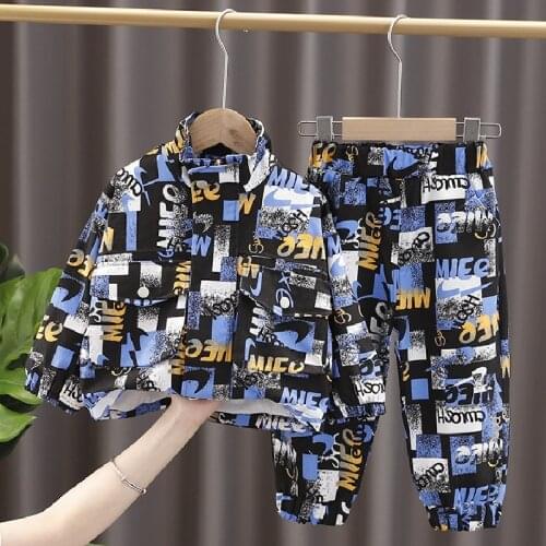 Autumn new 0-6-year-old baby solid color letter suit boys and girls long sleeve sports suit childrens work clothes two-pieceset