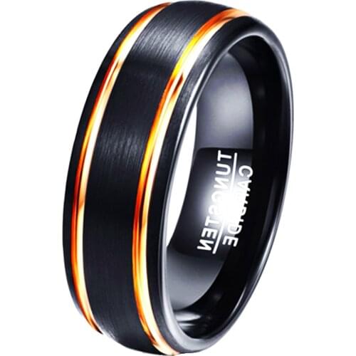 Popular 8mm Tungsten Carbide Steel noble black double side gold bar ring. The charm of men. Fashion trend engagement accessories