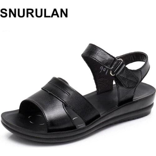 SNURULANWomen Sandals Summer Shoes Woman Beach Flat Genuine Leather Buckle Strap Waterproof platform sandalias mujer women shoes