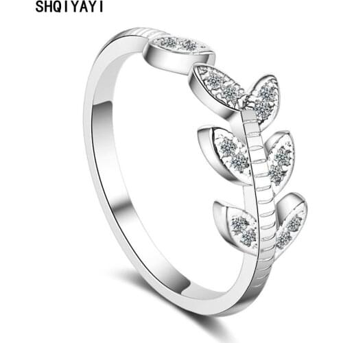 SHQIYAYI Leaf Rings for Women Gift Female Adjustable Size Finger Rings Cubic Zirconia Female Party Jewelry 262