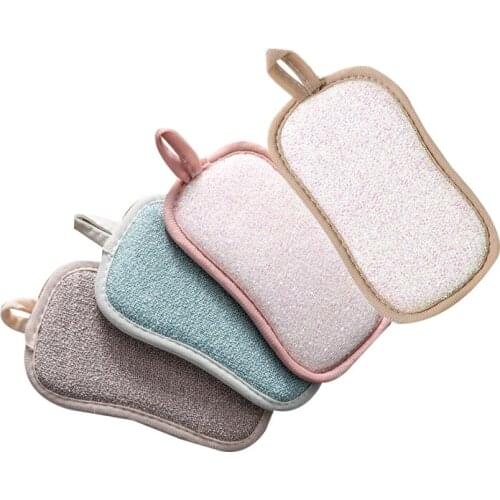 Microfiber Double-Sided Dish Scrub Sponge, 4 Pack Washing Up Cleaner Heavy Duty Scouring Pads Household Cleaning Wash Cloth Reus