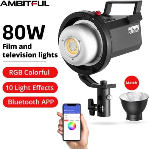 AMBITFUL FL80 RGB LED Video Light 80W 5600K Outdoor Photography Daylight Lighting Adjust Brightness Bowens Mount Support APP