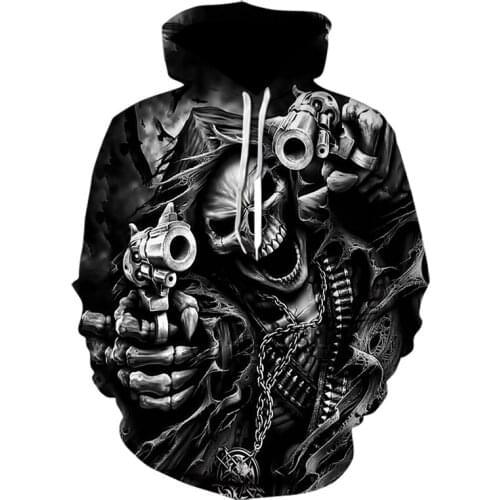 Hoodie Spring 2021 Brand Fashion Top Mens and Womens Long Sleeve 3D Printed Skull Harajuku Crew Neck Pullover Hip Hop Clothing
