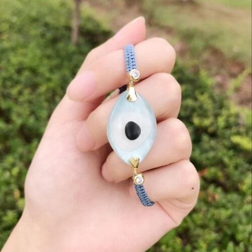 Turkish Crystal Evil Eye Bracelet Pusera NewFashion Big Eye Glass Stone Beads Womens Bracelets Bohe Bileklik Rope Chain Jewelry