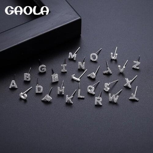 GAOLA Cute Iniciales Letter Symmetric StudEarrings Clear Cubic Zirconia Jewelry Creative Fashion Gifts For Women Girls GLE4985
