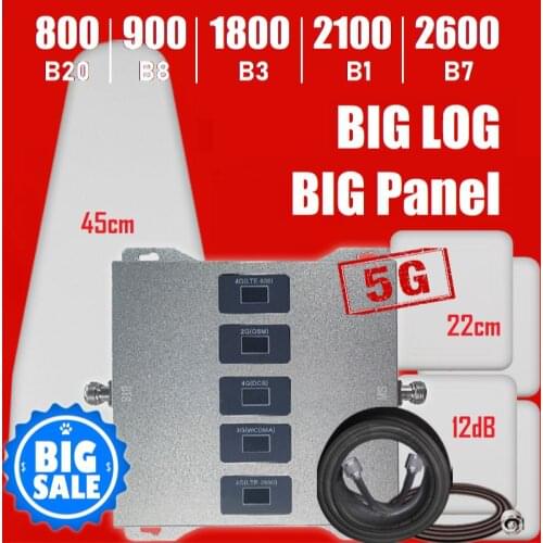 Five BAND signal booster cellular amplifier repeater LTE 800 900 1800 2100 2600 MHZ b20 B8 B3 B1 B7 russia france spain italy