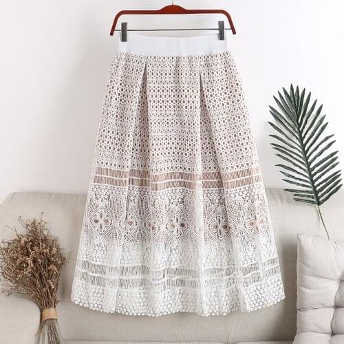 Fall/Winter 2020 High Quality Hook flower hollow lace Lace Skirt Women Vintage Floral Crochet Hollow Out Ball skirt