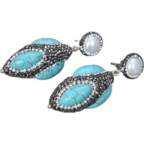 JK White Pearl Turquoise Black Marcasite Earrings For Women