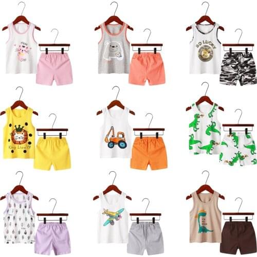 1-8Y Boys Sports Clothes Suit Summer New Childrens Fashion Leisure Sleeveless Baby Vest 2pcs sets kids Boy girl vest suit
