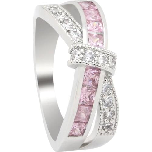 Hainon Pink Cross Ring for women Fashion White & Black Gold Filled Jewelry Wedding Engagement Rings luxury Purple Zircon