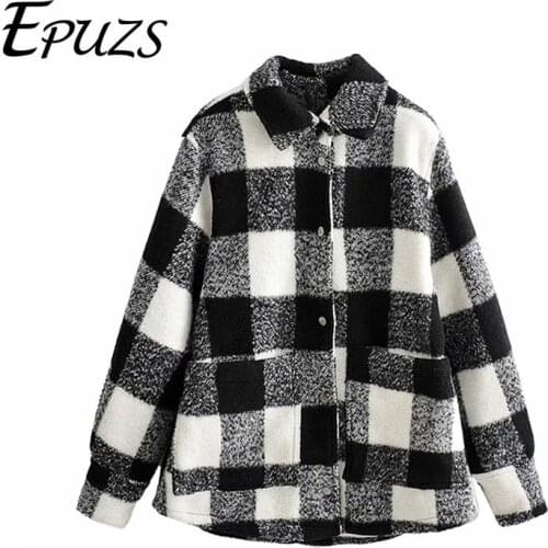 Spring Vintage Plaid Woolen Jacket women oversize Coat 2019 Lapel Collar Long Sleeve plaid coat female Chic outwear 2020