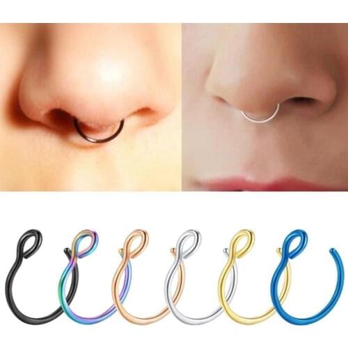 1pcs New Faux Septum Fake Piercing Nose Ring Nostril Metal Septum Clip For Women Body Piercing Jewelry Horseshoe Faux Septum