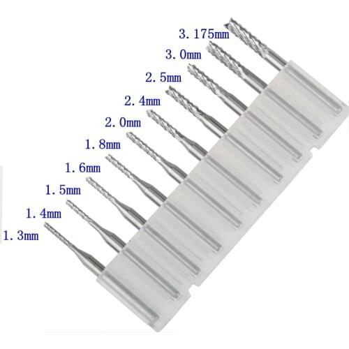 10pcs Carbide End Mill Engraving Bits for CNC PCB Rotary Burrs from 1.3 to 3.175mm